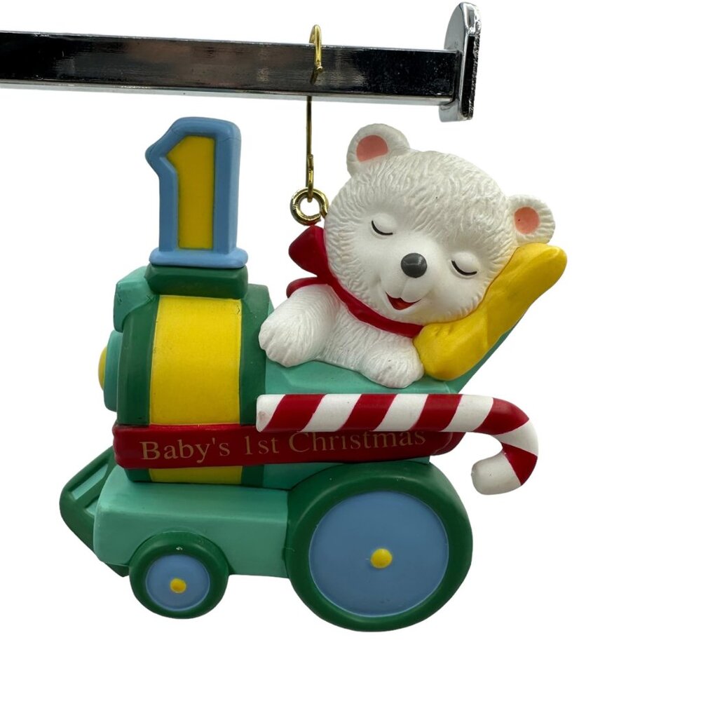 Baby's 1st Christmas Ornament Peppermint Express Bear In Train Holiday Decoratio